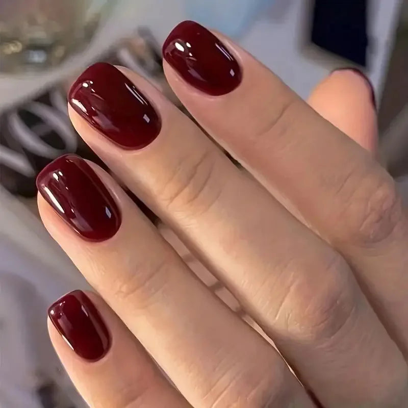24 Pcs press on nail short square solid color design