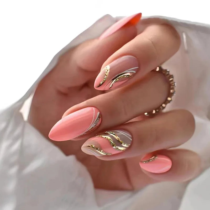 24 Pcs press on nails French style