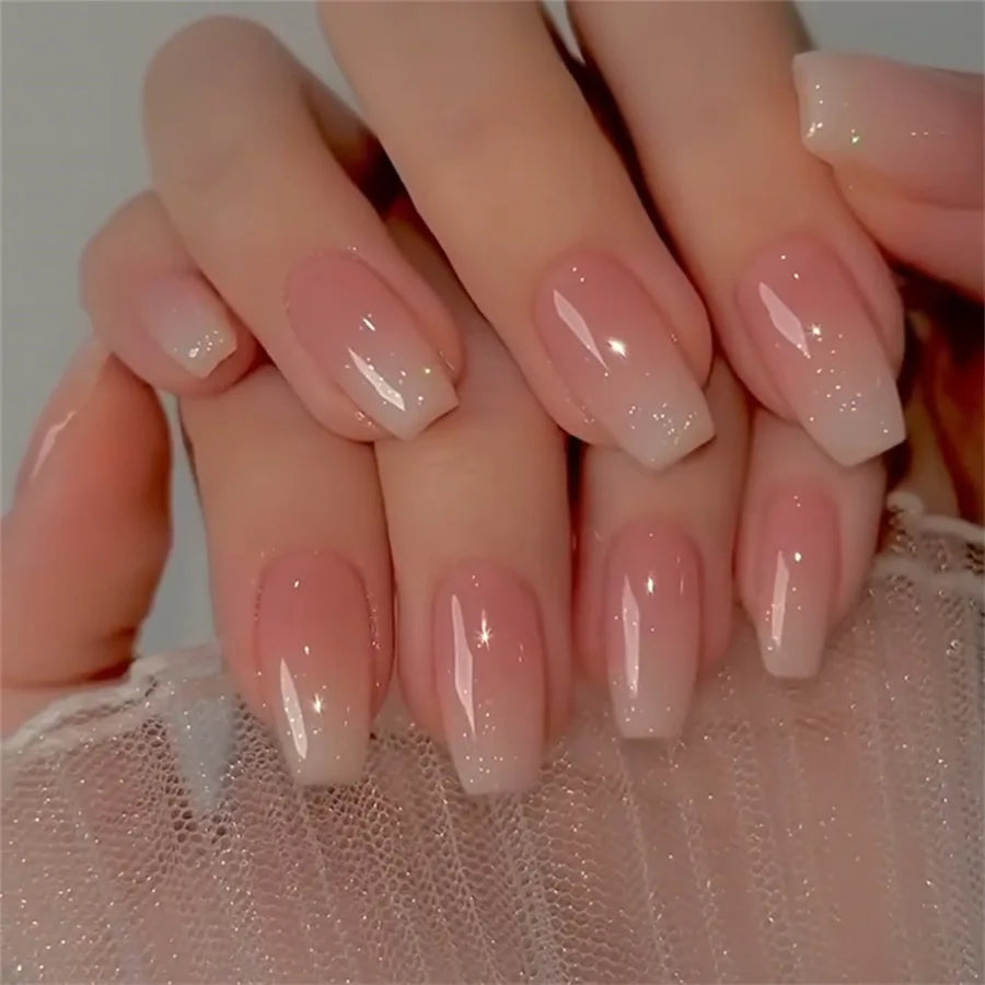 24 Pcs press on nail short square solid color design
