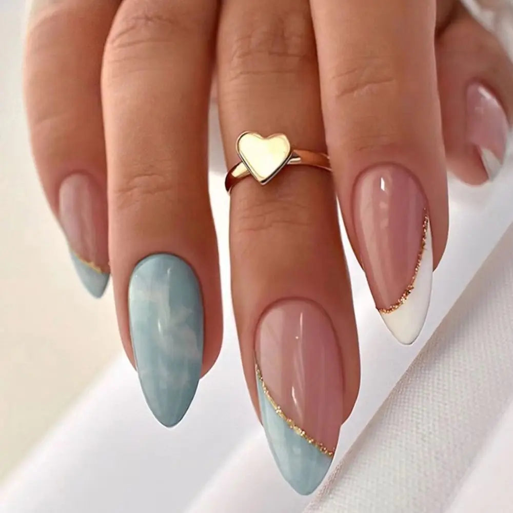 24 Pcs press on nails French style
