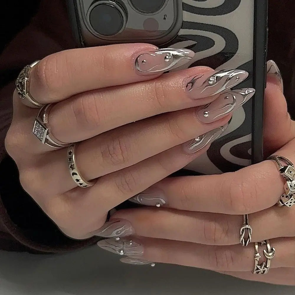 24 Pcs press on nails French style