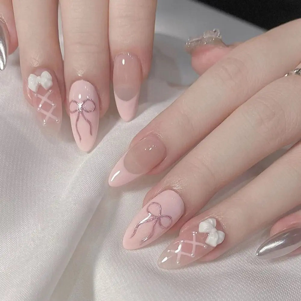 24 Pcs press on nails French style