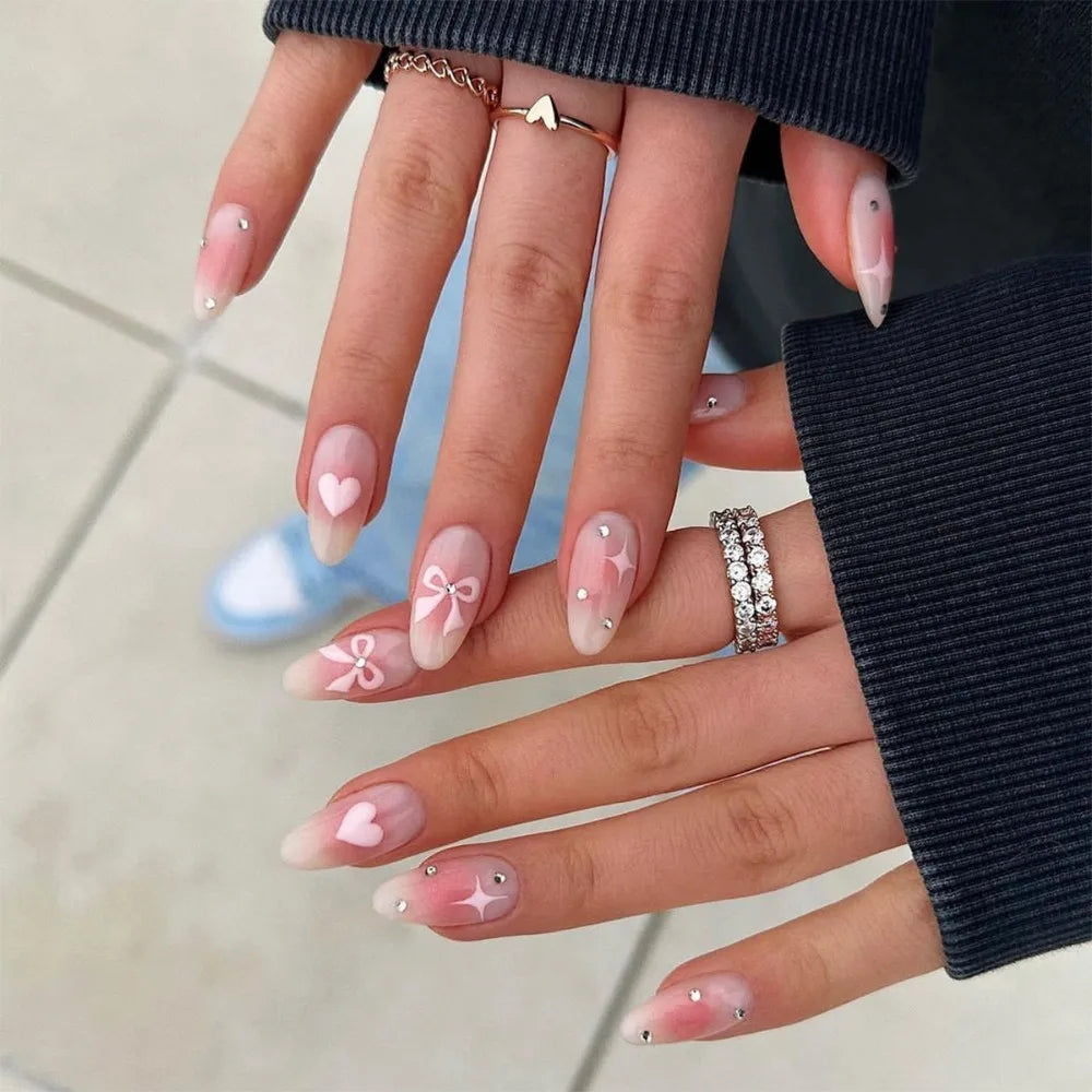 24 Pcs press on nails French style