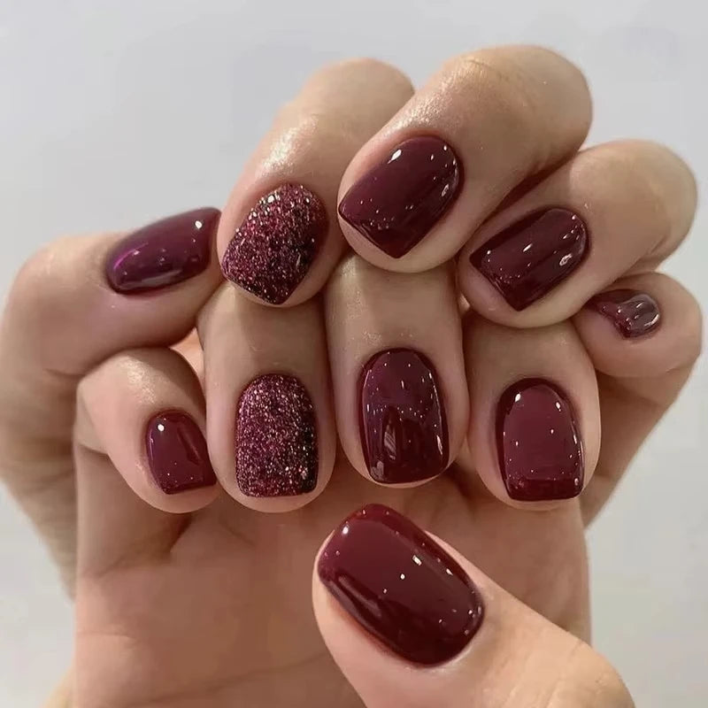 24 Pcs press on nail short square solid color design