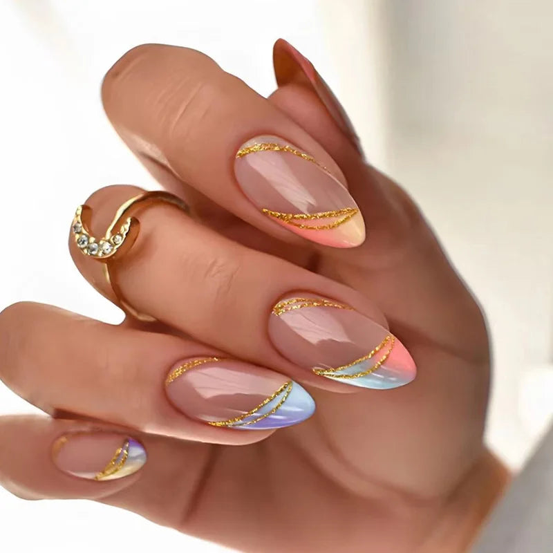 24 Pcs press on nails French style