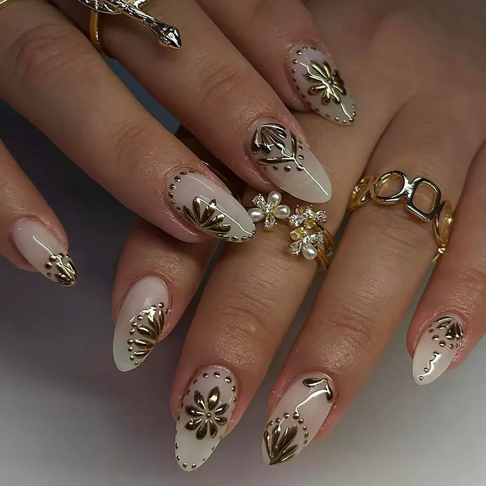 24 Pcs press on nails French style