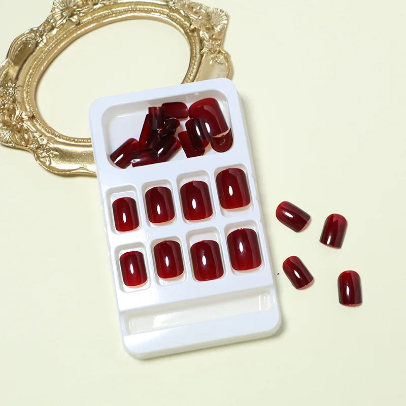 24 Pcs press on nail short square solid color design