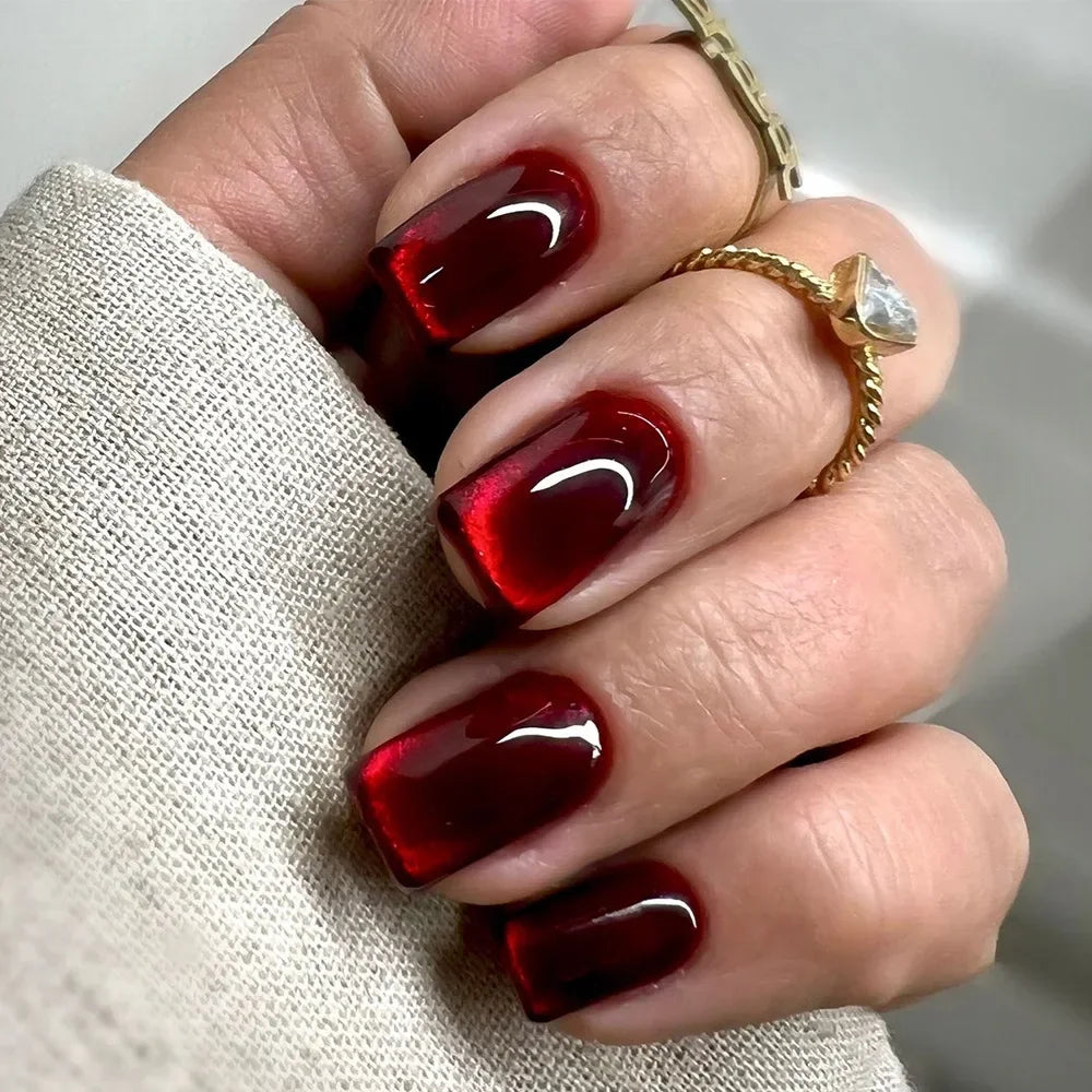 24 Pcs press on nail short square solid color design