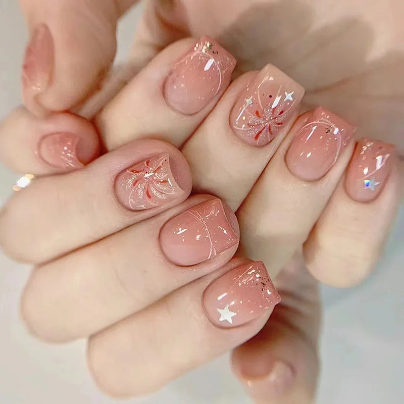 24 Pcs press on nail short square solid color design